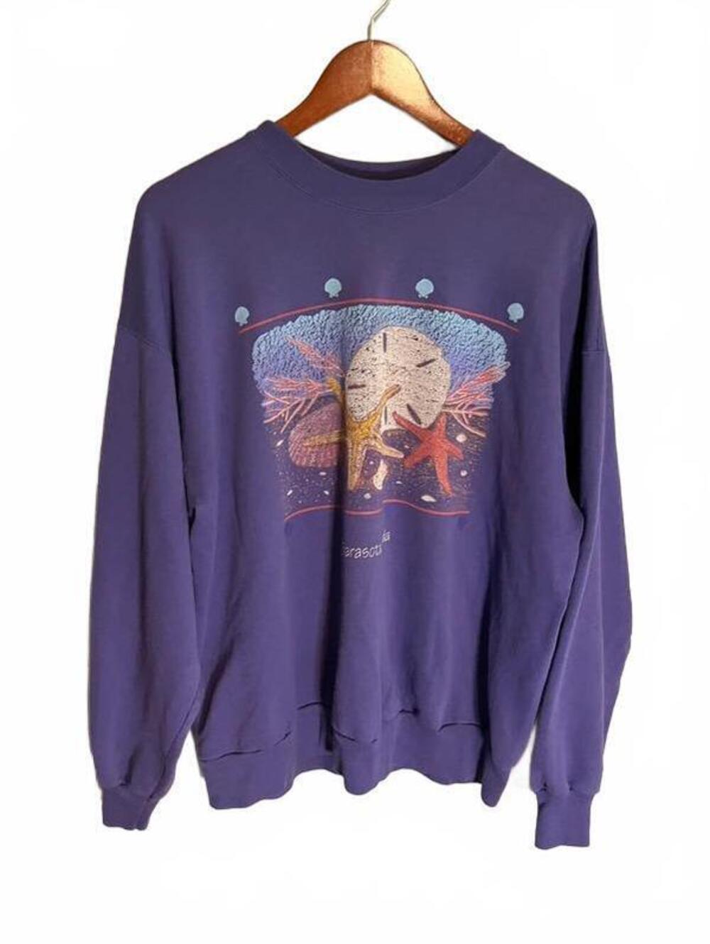 Vintage 90s Y2K seashell Florida purple crew neck sweatshirt